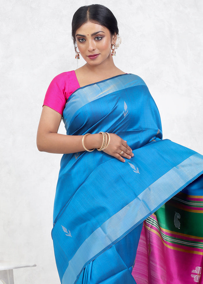 Blue Kalashkhetra Kanjivaram Silk Saree Without Blouse Piece