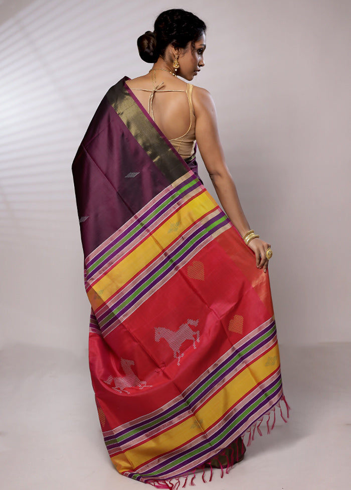 Purple Kalashkhetra Kanjivaram Silk Saree Without Blouse Piece