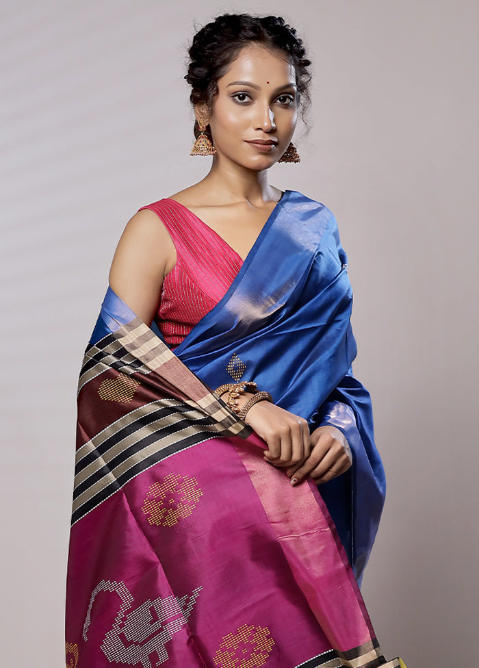 Blue Kalashkhetra Kanjivaram Silk Saree With Blouse Piece