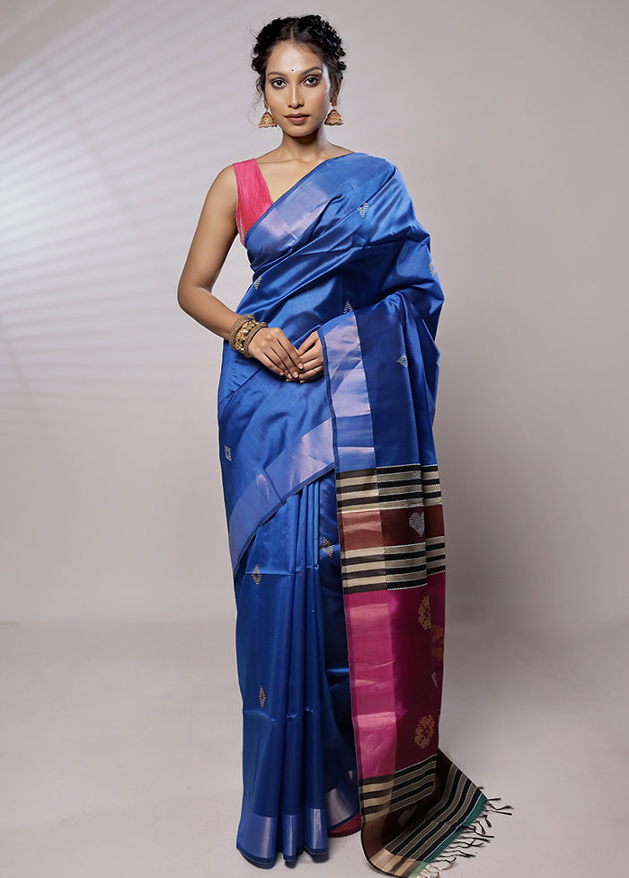 Blue Kalashkhetra Kanjivaram Silk Saree With Blouse Piece