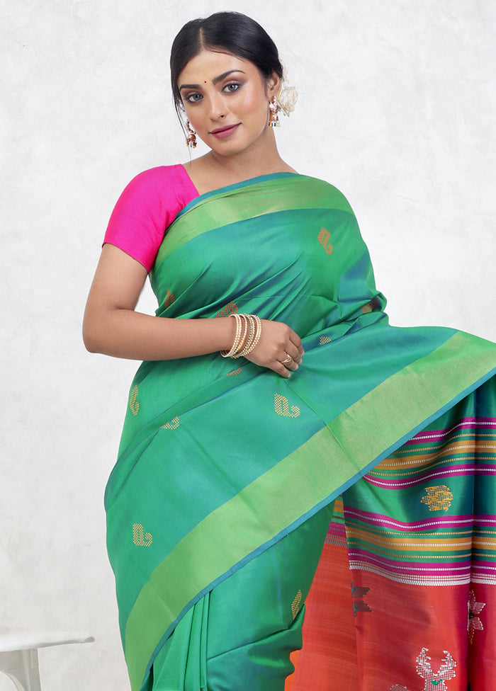Green Kalashkhetra Kanjivaram Silk Saree Without Blouse Piece - Indian Silk House Agencies