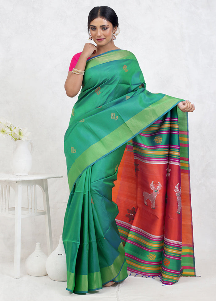 Green Kalashkhetra Kanjivaram Silk Saree Without Blouse Piece