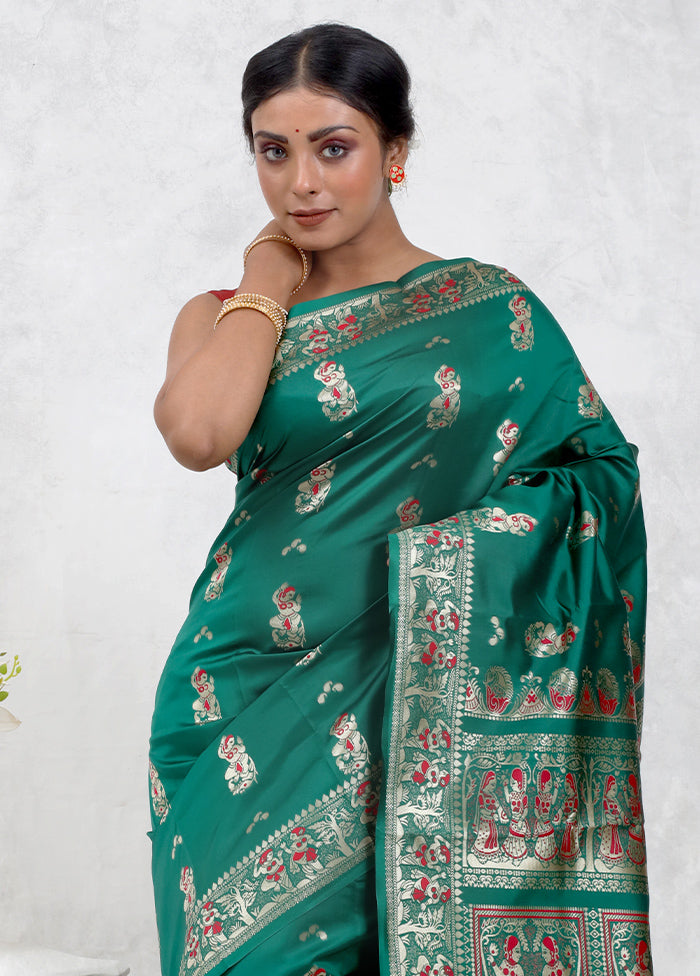 Green Baluchari Silk Saree Without Blouse Piece