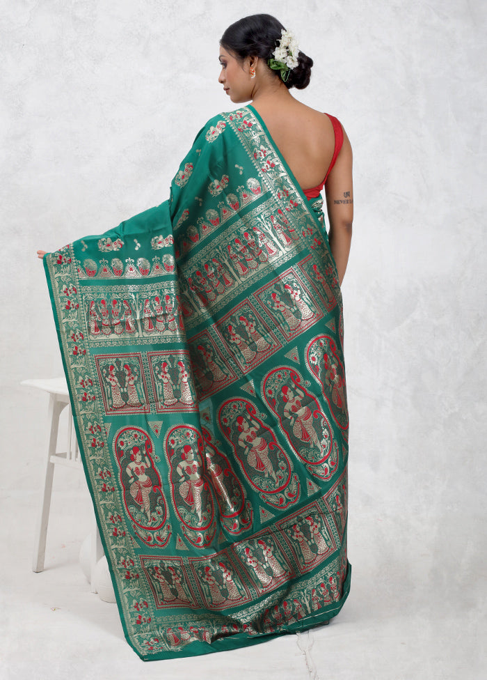 Green Baluchari Silk Saree Without Blouse Piece - Indian Silk House Agencies