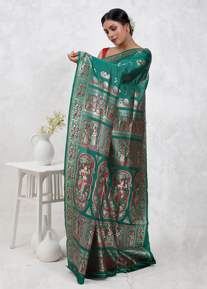 Green Baluchari Silk Saree Without Blouse Piece - Indian Silk House Agencies