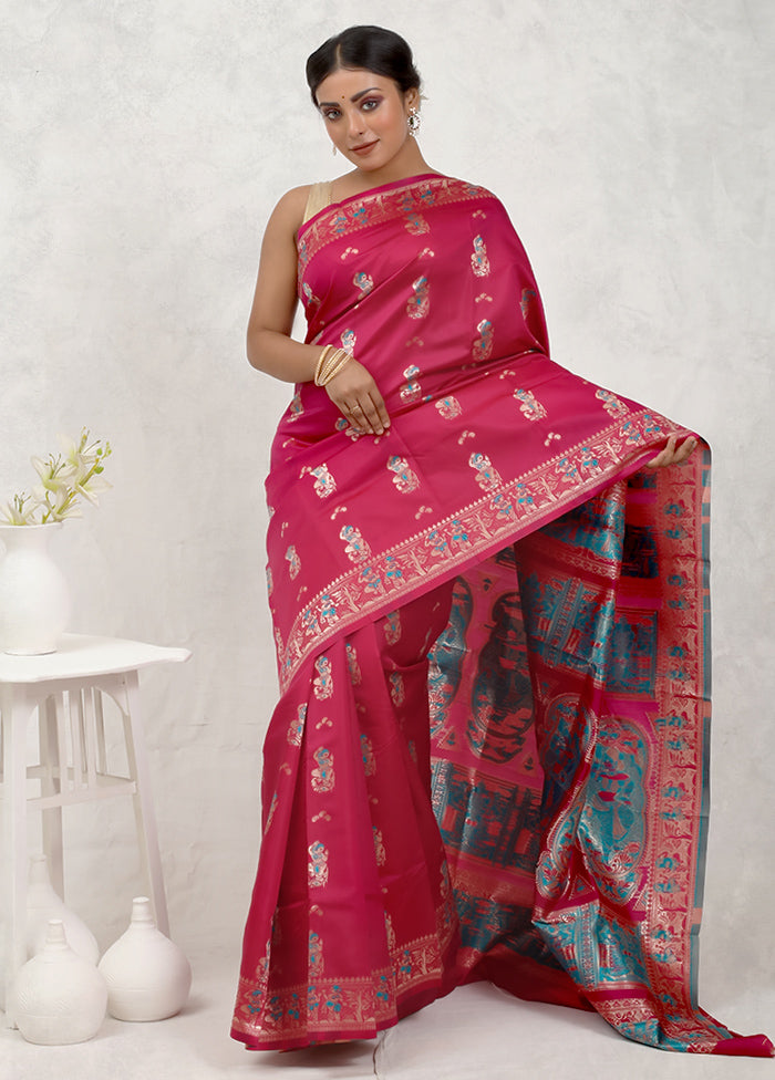 Pink Baluchari Silk Saree Without Blouse Piece
