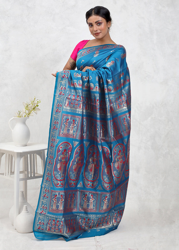 Blue Baluchari Silk Saree Without Blouse Piece - Indian Silk House Agencies