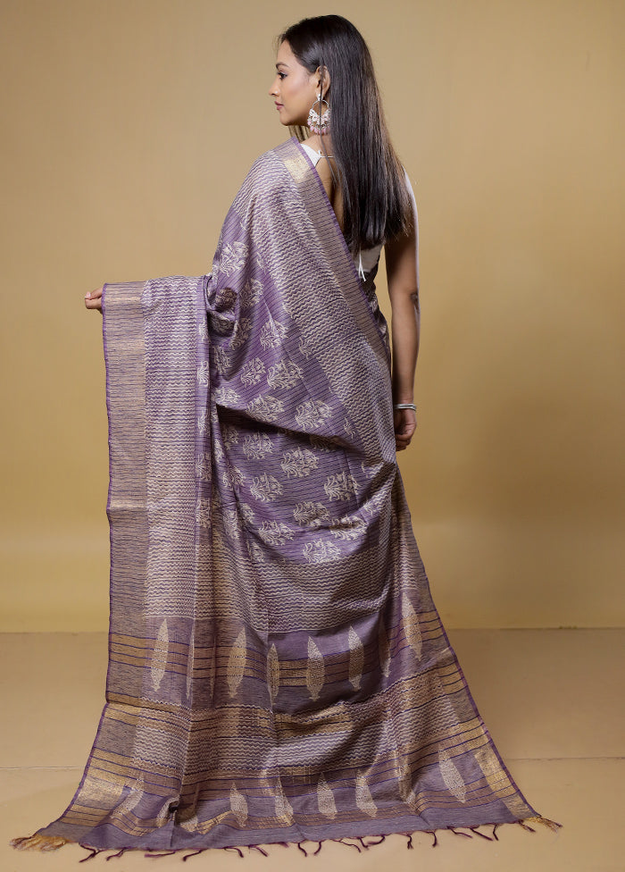 Purple Tussar Silk Saree With Blouse Piece