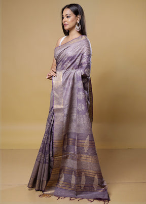 Purple Tussar Silk Saree With Blouse Piece