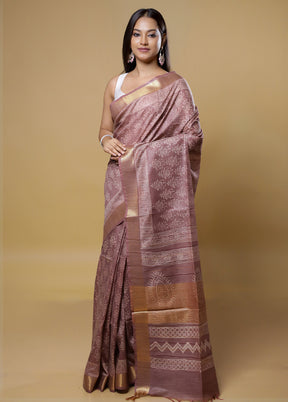 Peach Tussar Silk Saree With Blouse Piece