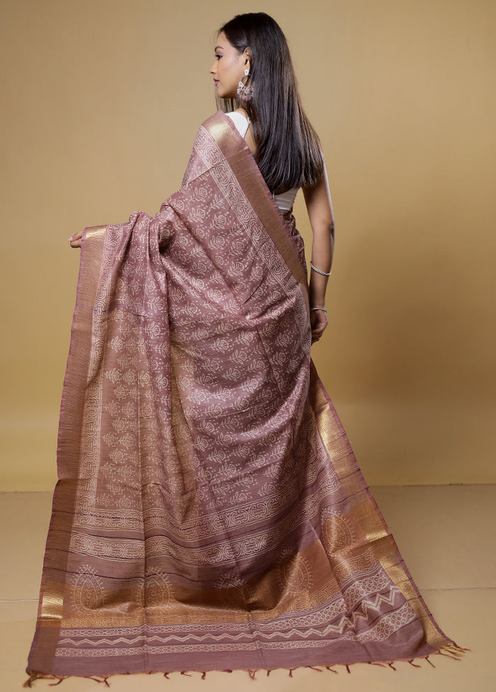 Peach Tussar Silk Saree With Blouse Piece