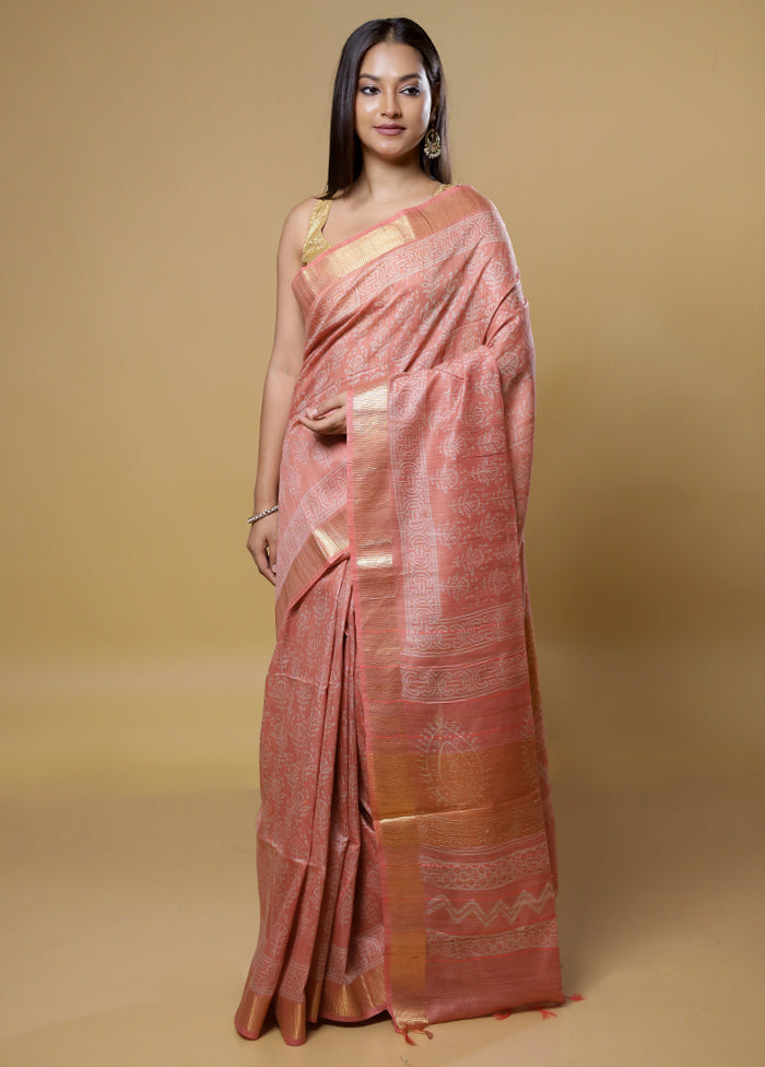 Pink Tussar Silk Saree With Blouse Piece