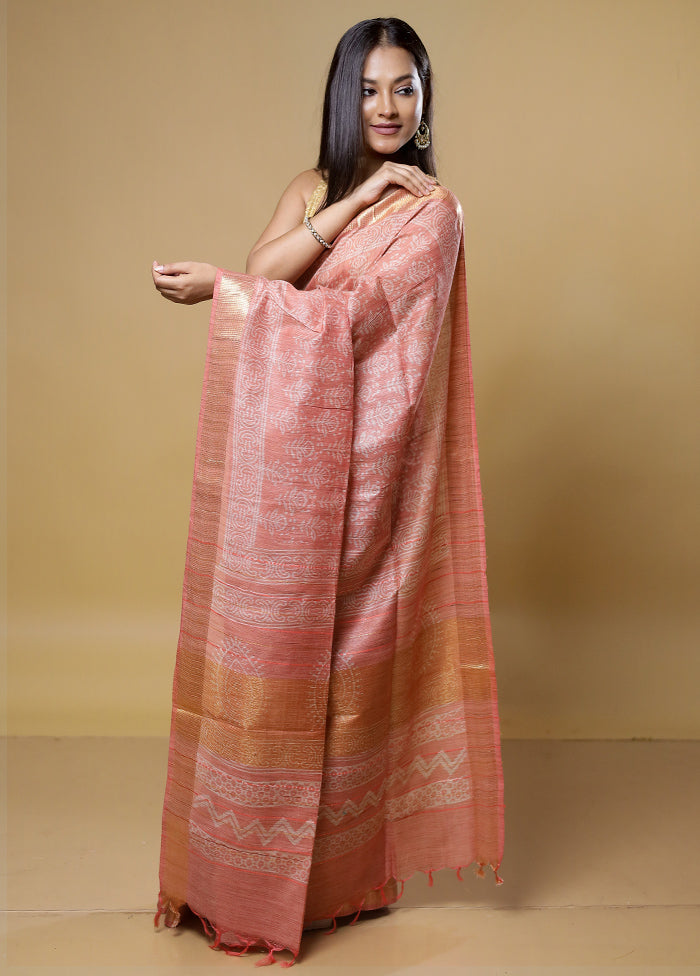 Pink Tussar Silk Saree With Blouse Piece