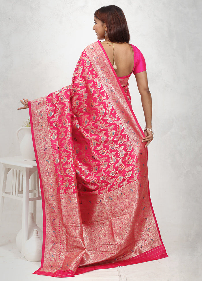 Pink Dupion Silk Saree Without Blouse Piece - Indian Silk House Agencies