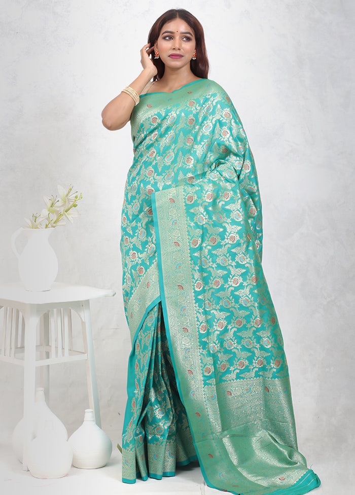 Green Dupion Silk Saree Without Blouse Piece - Indian Silk House Agencies