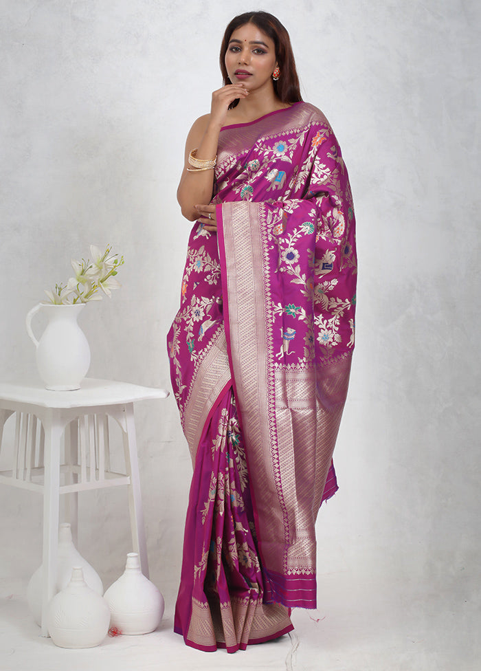 Purple Dupion Silk Saree Without Blouse Piece - Indian Silk House Agencies