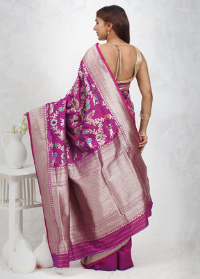 Purple Dupion Silk Saree Without Blouse Piece - Indian Silk House Agencies