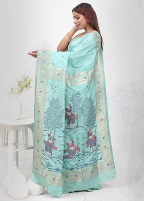 Green Dupion Silk Saree Without Blouse Piece - Indian Silk House Agencies