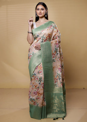 Cream Organza Saree With Blouse Piece