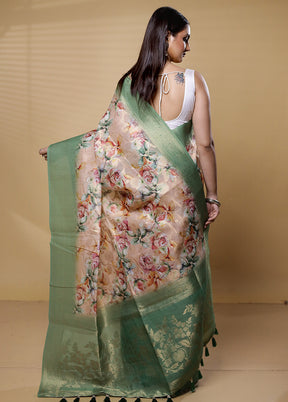 Cream Organza Saree With Blouse Piece