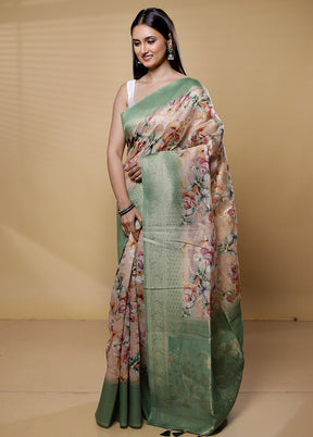 Cream Organza Saree With Blouse Piece