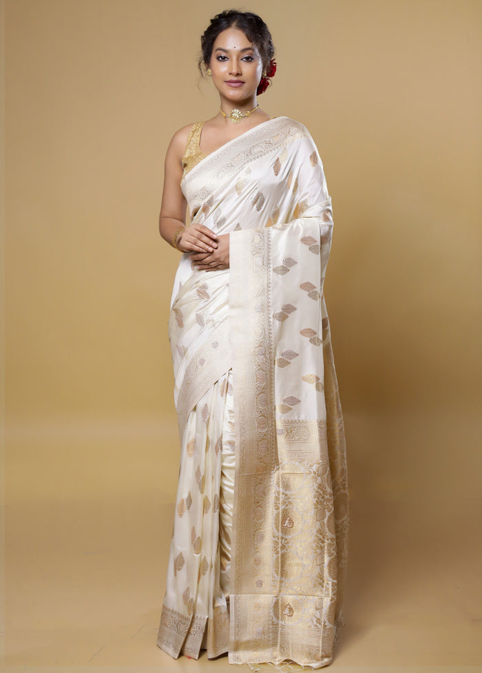 Cream Dupion Silk Saree With Blouse Piece