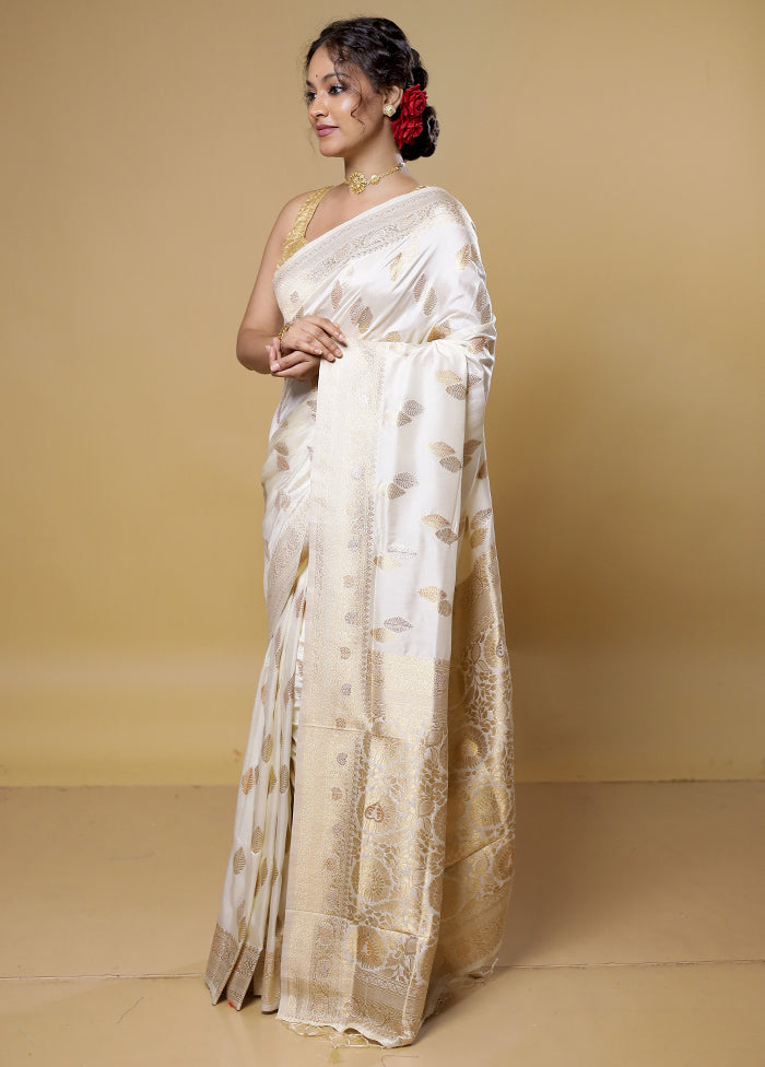 Cream Dupion Silk Saree With Blouse Piece