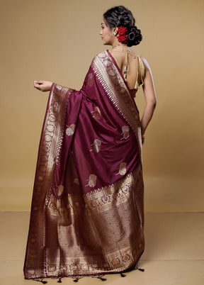 Purple Dupion Silk Saree With Blouse Piece