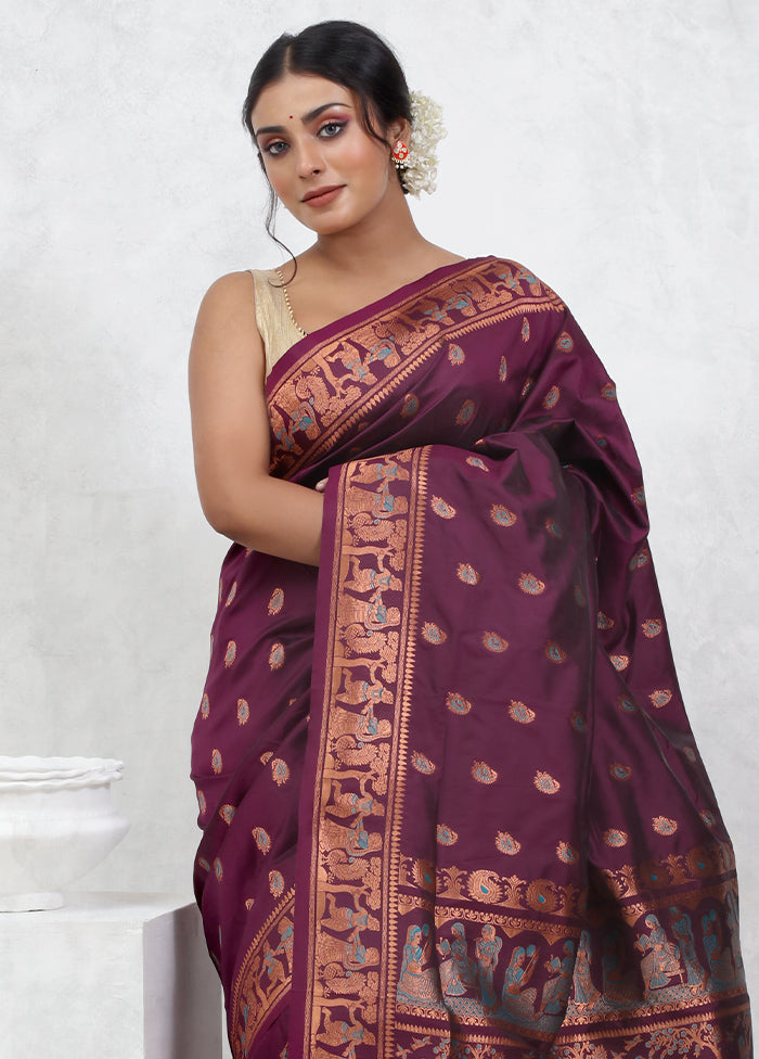 Purple Dupion Silk Saree With Blouse Piece