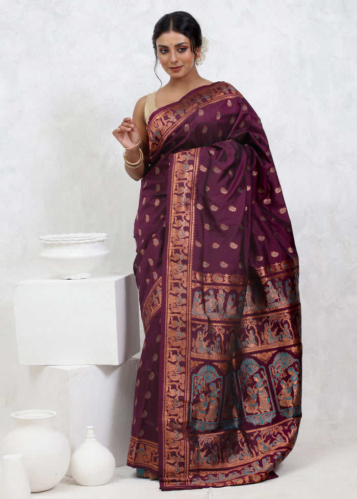 Purple Dupion Silk Saree With Blouse Piece