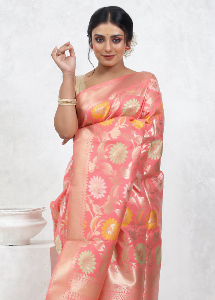 Pink Cotton Saree With Blouse Piece