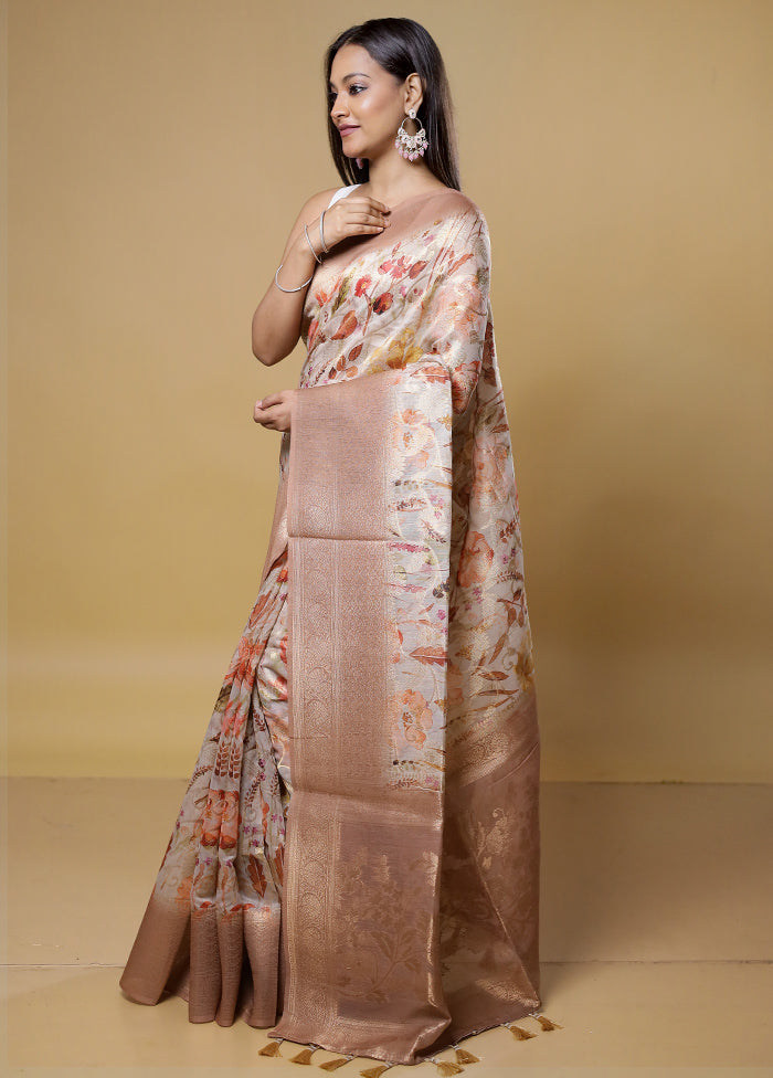 Cream Organza Saree With Blouse Piece