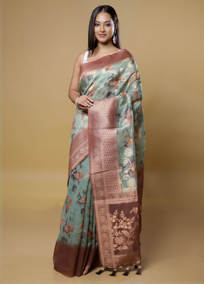 Green Organza Saree With Blouse Piece