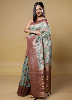 Green Organza Saree With Blouse Piece