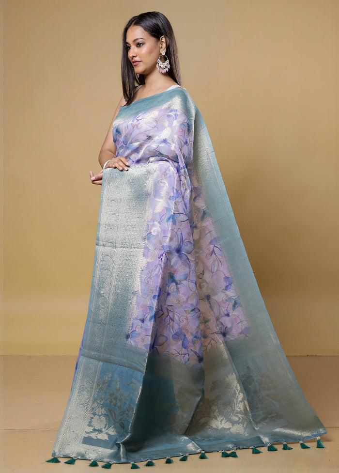 Purple Organza Saree With Blouse Piece