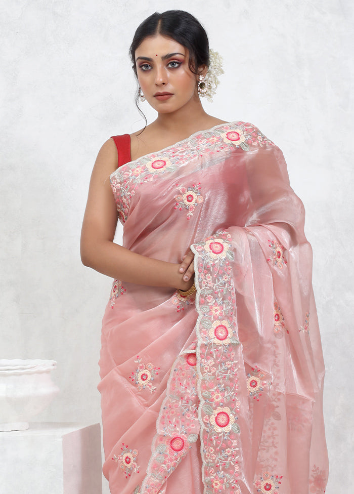 Pink Organza Saree With Blouse Piece