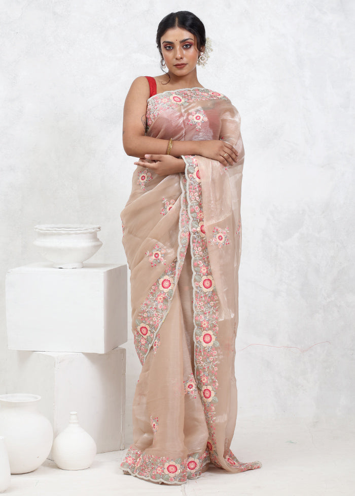 Cream Organza Saree With Blouse Piece