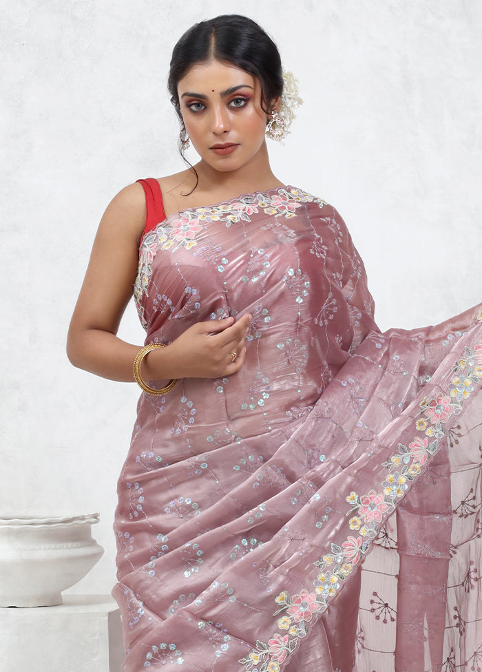 Pink Organza Saree With Blouse Piece