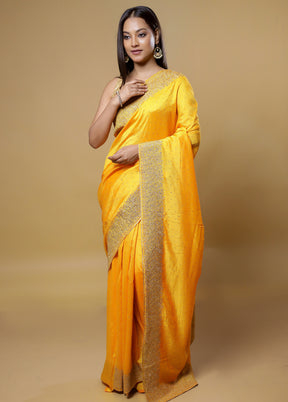 Yellow Dupion Silk Saree With Blouse Piece