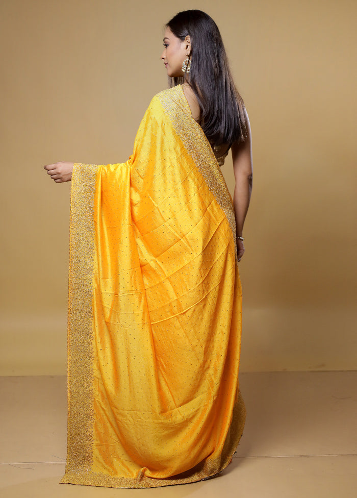 Yellow Dupion Silk Saree With Blouse Piece