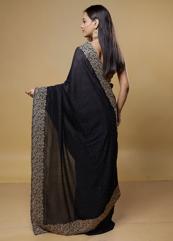 Black Dupion Silk Saree With Blouse Piece