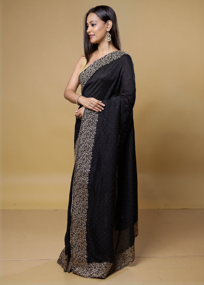 Black Dupion Silk Saree With Blouse Piece