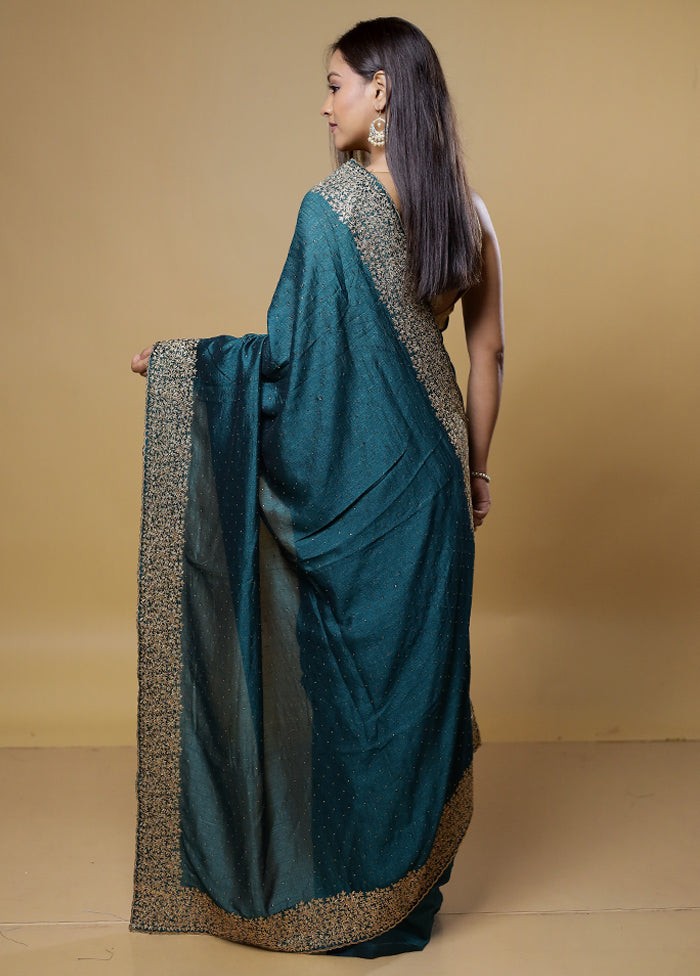 Green Dupion Silk Saree With Blouse Piece