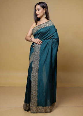 Green Dupion Silk Saree With Blouse Piece