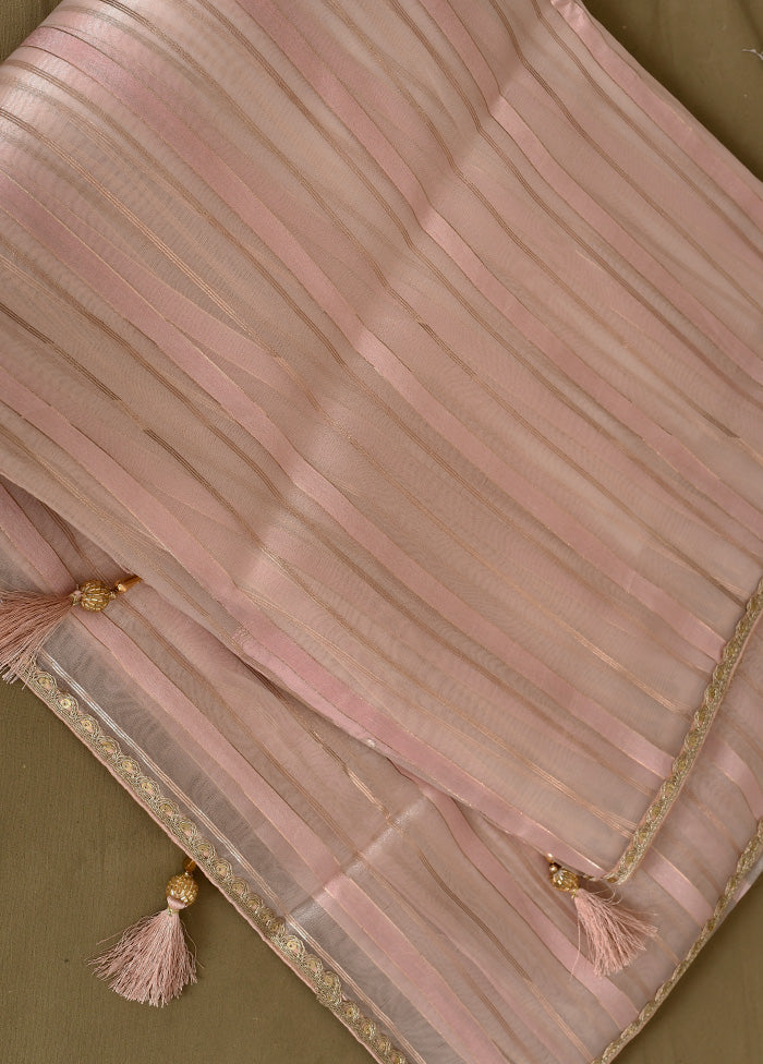 Pink Organza Saree Without Blouse Piece - Indian Silk House Agencies