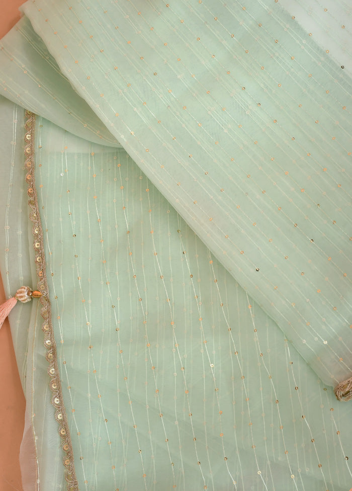 Green Organza Saree Without Blouse Piece - Indian Silk House Agencies