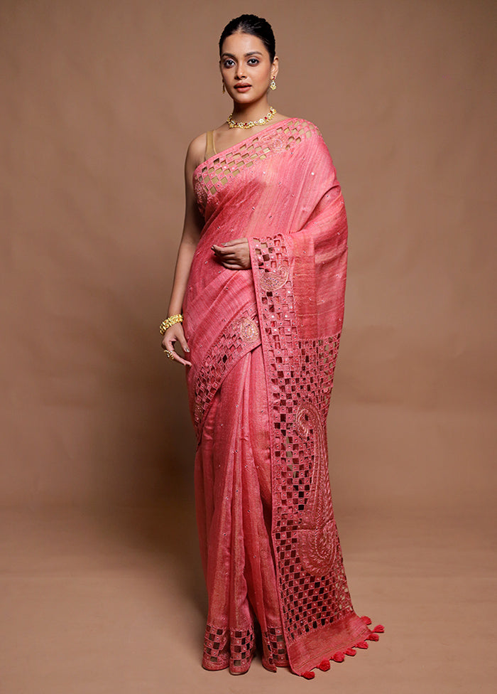 Pink Handloom Matka Pure Silk Saree With Blouse Piece