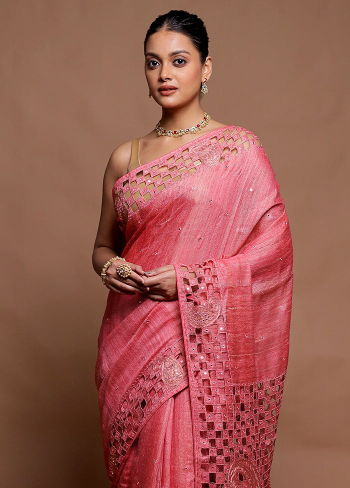 Pink Handloom Matka Pure Silk Saree With Blouse Piece