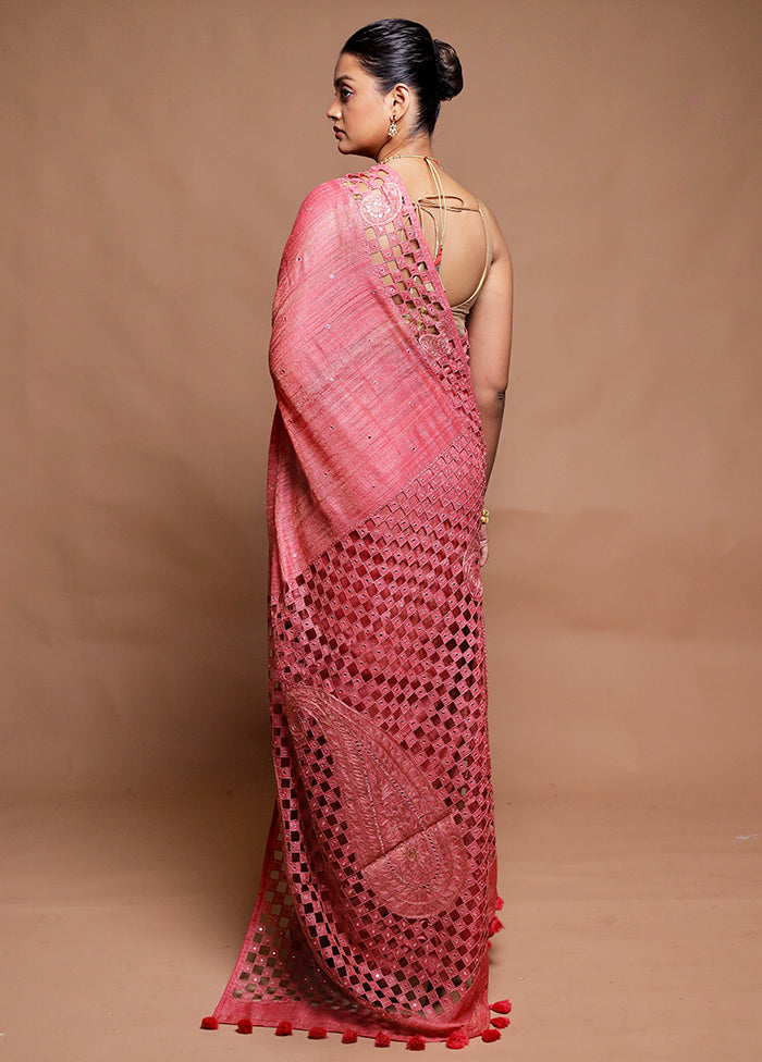 Pink Handloom Matka Pure Silk Saree With Blouse Piece