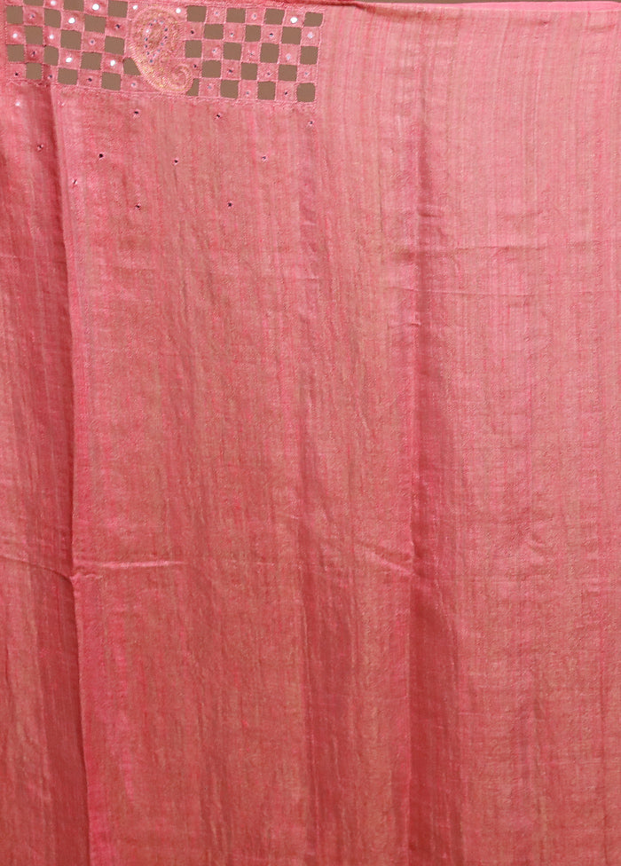 Pink Handloom Matka Pure Silk Saree With Blouse Piece